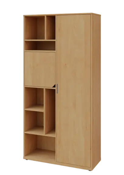 KSR6-83 P skříň šatní, 1x výsuvné ramínko, dvířka, niky, 2053x1022x400 mm, provedení pravé, javor horský